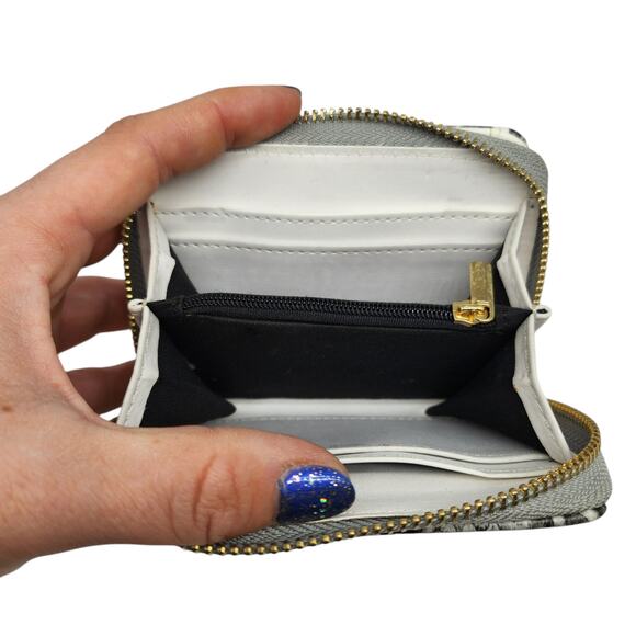 Faux Snake Wallet Black White Gray Python Zip Around Coin Gold Small Compact - Picture 6 of 8